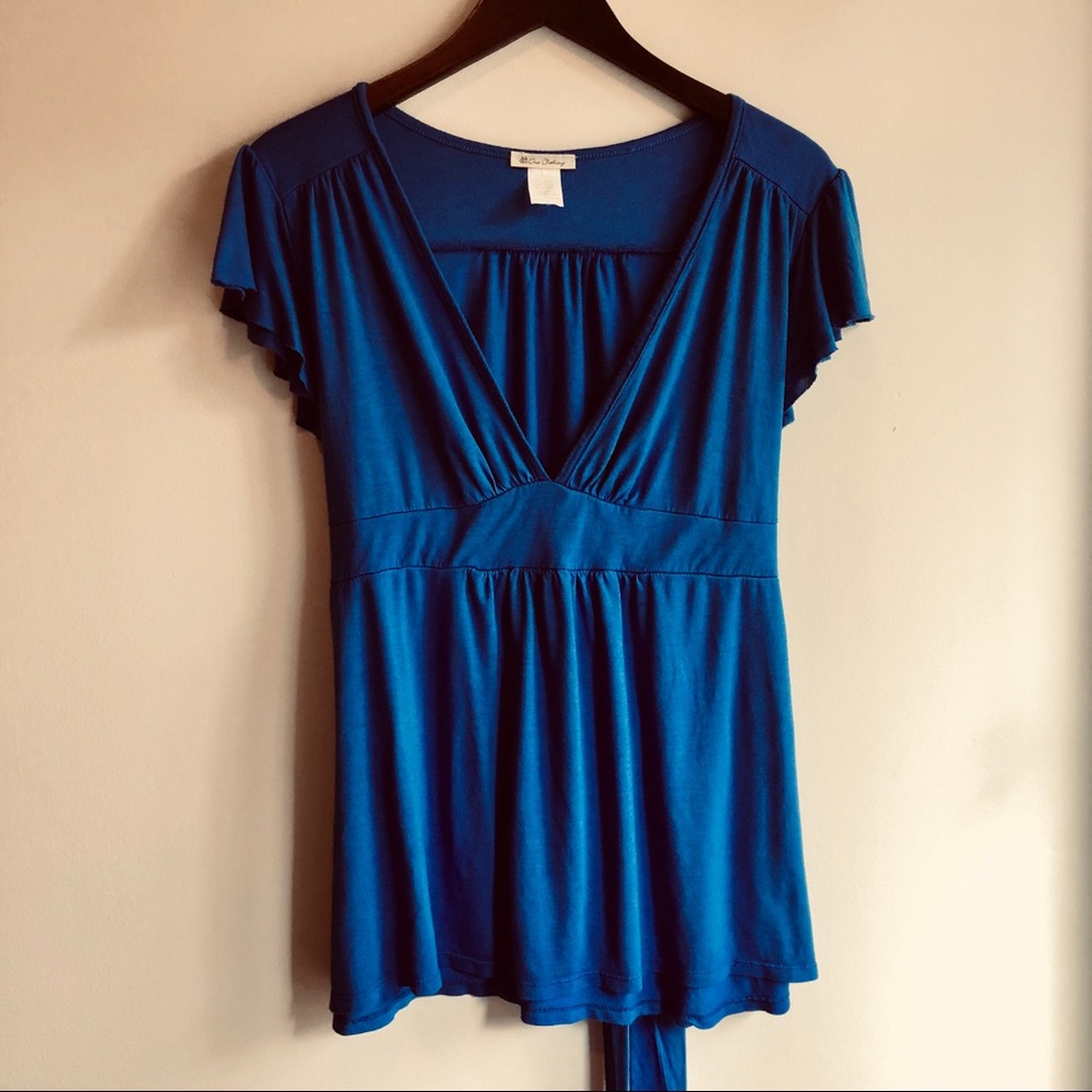 ⚡️Royal Blue Waist Tie Top - Picture 2 of 5